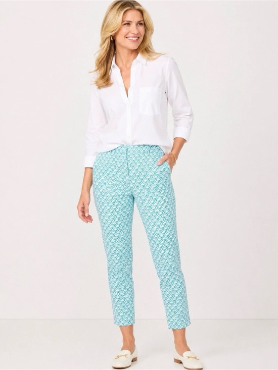 Talbots Pants - Talbots Perfect Crop Pants Women’s Size 6 Blue/Aqua White Print Stretch Cotton